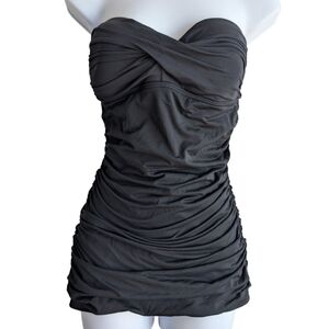 Carmen Marc Valvo Women's Size‎ 10 Black Retro One Piece Strapless Tie Back